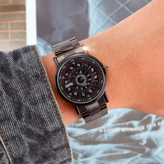 OPK 8126 Men's Quartz Watch – Stainless Steel Band, Digital Display, Luxury Sports Wristwatch for Business & Casual Wear