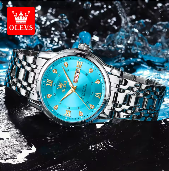 Luxury OLEVS 5513 Men's Quartz Watch – Waterproof, Dual Calendar, Stainless Steel, Diamond Roman Dial