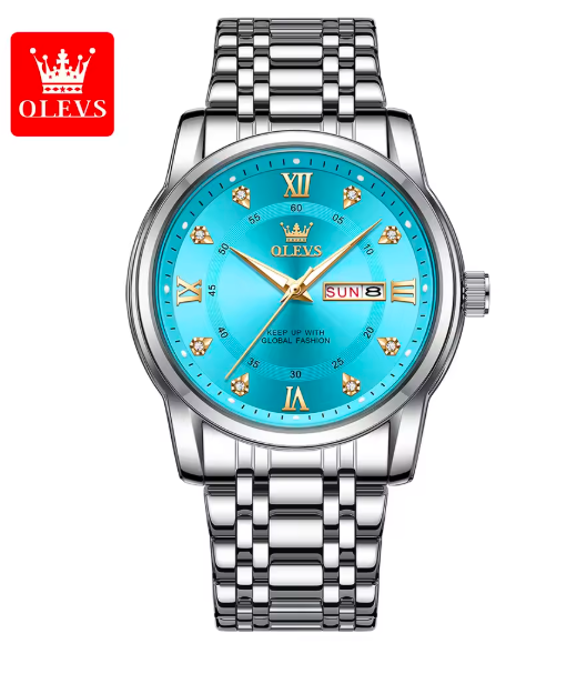 Luxury OLEVS 5513 Men's Quartz Watch – Waterproof, Dual Calendar, Stainless Steel, Diamond Roman Dial