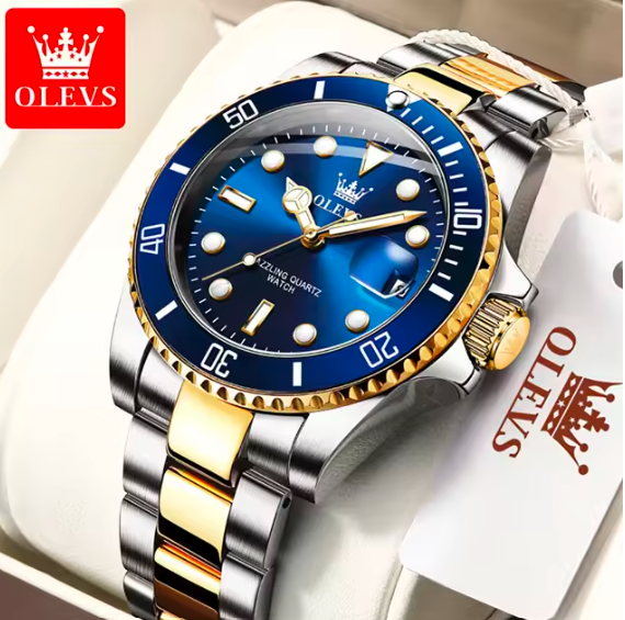 OLEVS Luxury Men's Quartz Watch – Waterproof, Auto Date, One-Way Rotating Bezel, Top Brand Timepiece