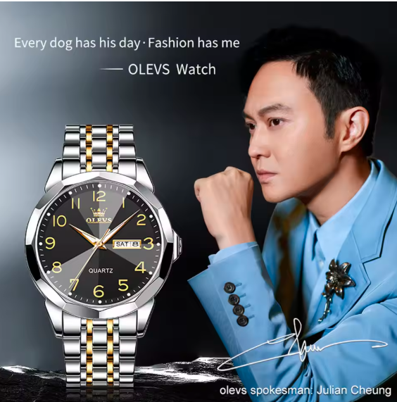 OLEVS Luxury Men's Quartz Watch – Waterproof Silver Stainless Steel, Date & Week Display, Classic Casual Design, Perfect Gift
