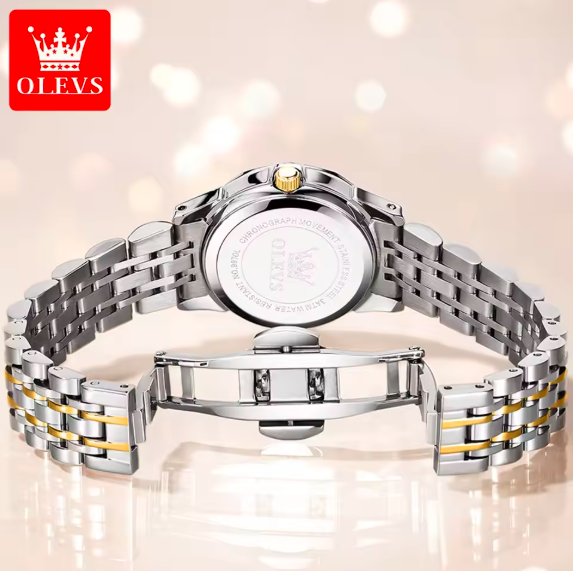 OLEVS Luxury Men's Quartz Watch – Waterproof Silver Stainless Steel, Date & Week Display, Classic Casual Design, Perfect Gift