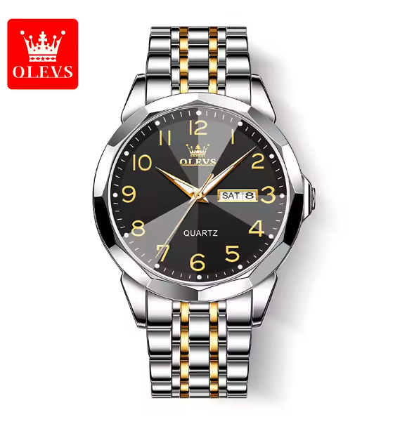 OLEVS Luxury Men's Quartz Watch – Waterproof Silver Stainless Steel, Date & Week Display, Classic Casual Design, Perfect Gift