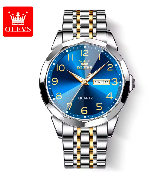 OLEVS Luxury Men's Quartz Watch – Waterproof Silver Stainless Steel, Date & Week Display, Classic Casual Design, Perfect Gift
