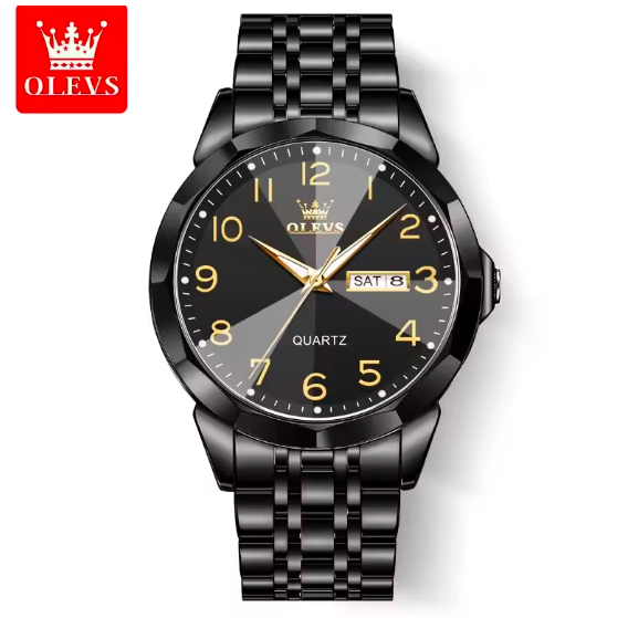 OLEVS Luxury Men's Quartz Watch – Waterproof Silver Stainless Steel, Date & Week Display, Classic Casual Design, Perfect Gift