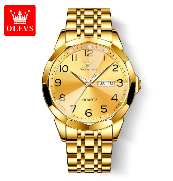 OLEVS Luxury Men's Quartz Watch – Waterproof Silver Stainless Steel, Date & Week Display, Classic Casual Design, Perfect Gift