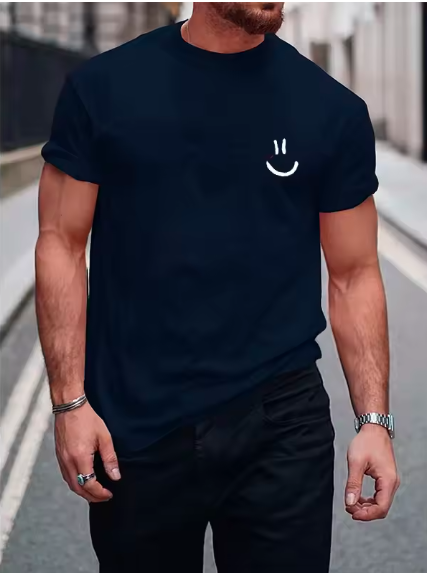 Smiley Face Graphic T-Shirts – 3D Printed Summer Casual Tees, Oversized Breathable Crew Neck Short Sleeve Tops for Men
