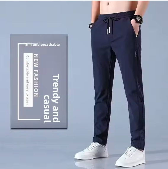 Men’s Summer Slim Fit Ice Silk Pants – Breathable Casual Trousers