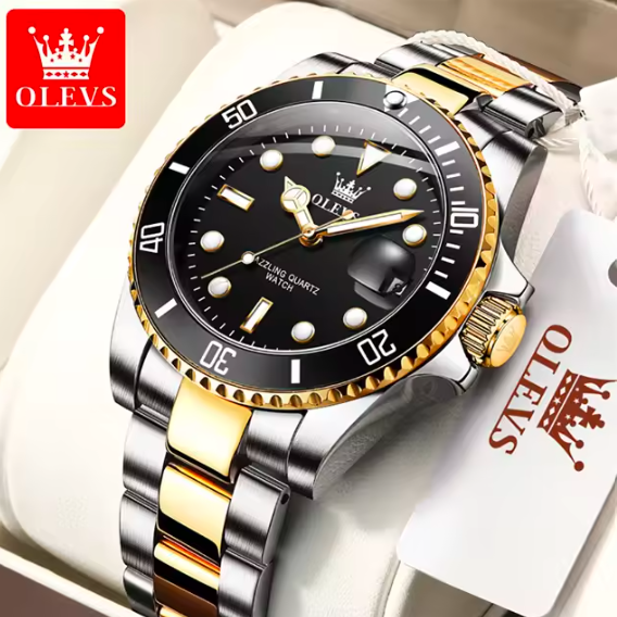 OLEVS Luxury Men's Quartz Watch – Waterproof, Auto Date, One-Way Rotating Bezel, Top Brand Timepiece