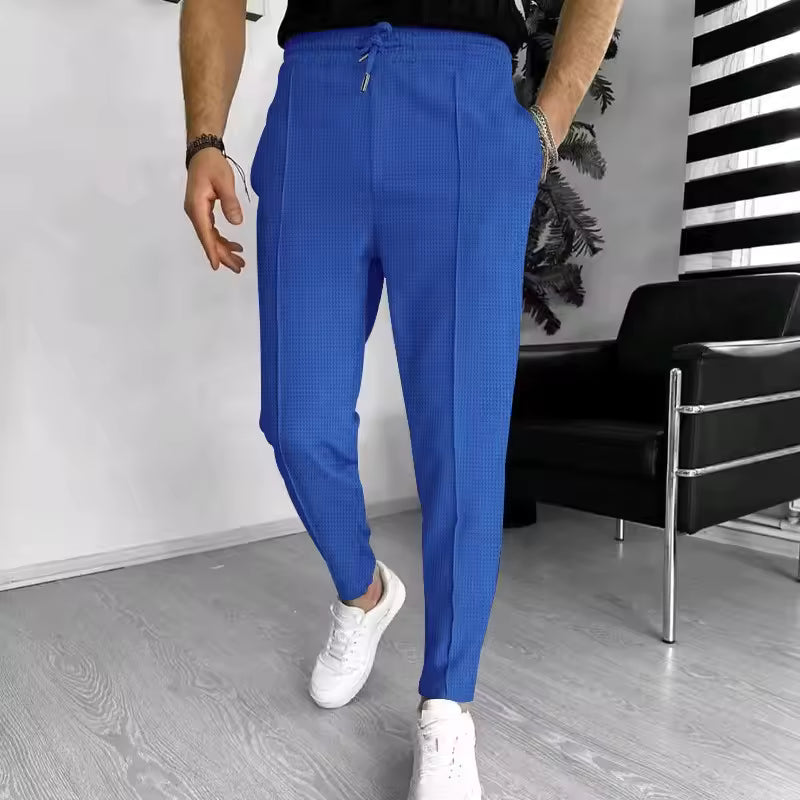 2025 New Men’s Casual Pants – Solid Color Waffle Fabric, Comfortable Daily Wear Trousers