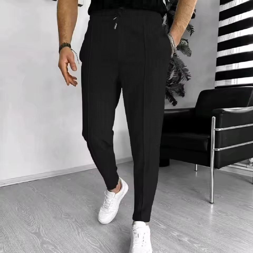 2025 New Men’s Casual Pants – Solid Color Waffle Fabric, Comfortable Daily Wear Trousers