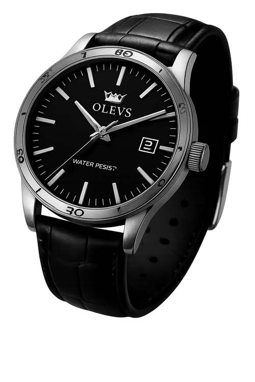 OLEVS Men's Waterproof Quartz Watch – Luxury Leather Strap Dress Watch with Calendar | Fashion Casual Business Wristwatch for Men