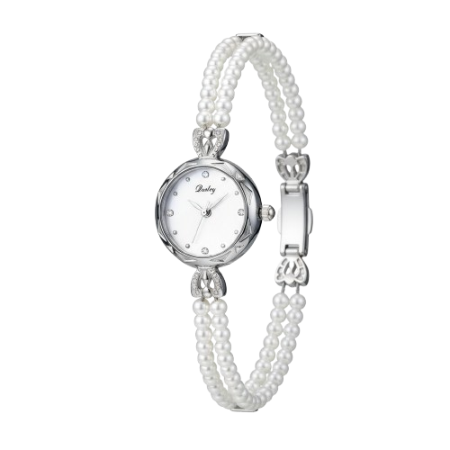 French Elegant Ladies Quartz Watch – Pearl Bracelet Design with Rhinestones, Stylish Alloy Case, Fashion Fairy Timepiece