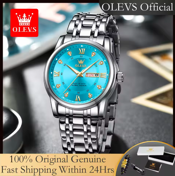 Luxury OLEVS 5513 Men's Quartz Watch – Waterproof, Dual Calendar, Stainless Steel, Diamond Roman Dial