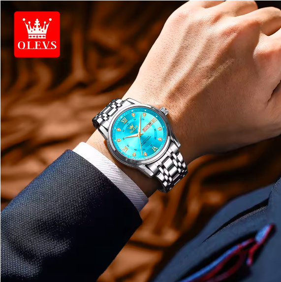 Luxury OLEVS 5513 Men's Quartz Watch – Waterproof, Dual Calendar, Stainless Steel, Diamond Roman Dial