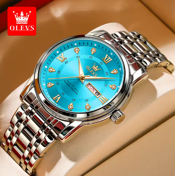 Luxury OLEVS 5513 Men's Quartz Watch – Waterproof, Dual Calendar, Stainless Steel, Diamond Roman Dial