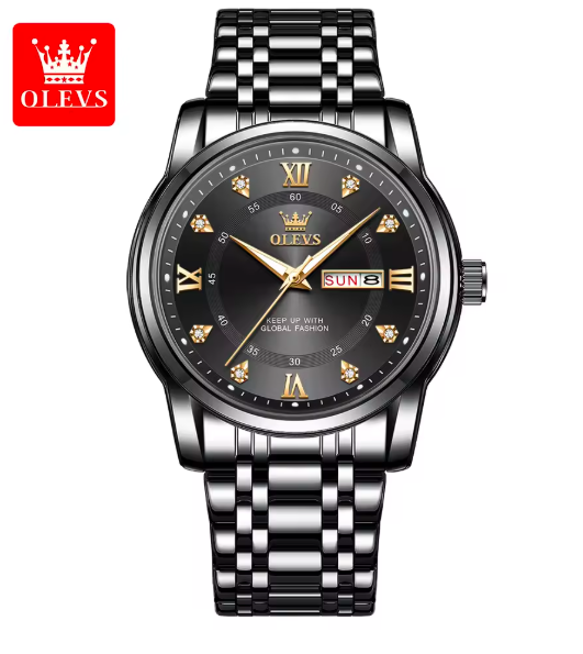 Luxury OLEVS 5513 Men's Quartz Watch – Waterproof, Dual Calendar, Stainless Steel, Diamond Roman Dial
