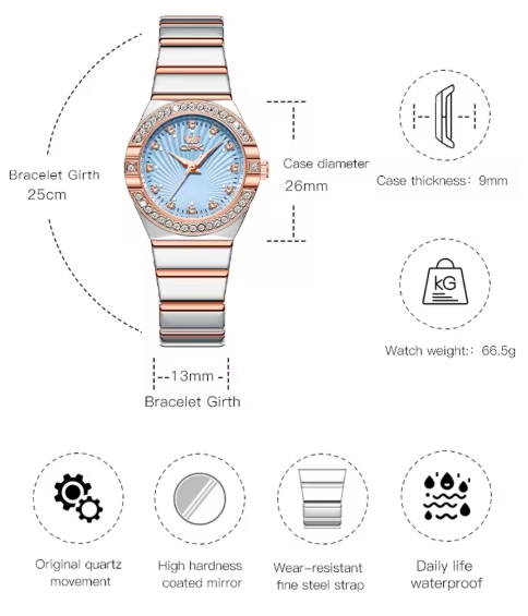 OPK 6042 Women’s Quartz Watch – Elegant Stainless Steel Strap, Diamond Dial, Luminous, Waterproof Luxury Dress Wristwatch