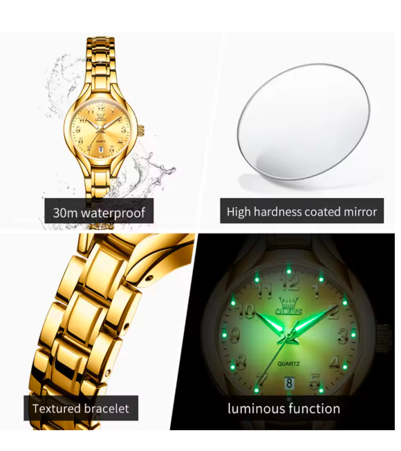 OLEVS Women’s Gold Quartz Watch – Elegant Fashion Waterproof Ladies Wristwatch with Luminous Dial & Calendar, Luxury Original Design