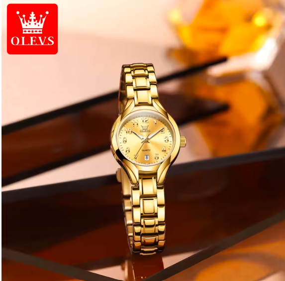 OLEVS Women’s Gold Quartz Watch – Elegant Fashion Waterproof Ladies Wristwatch with Luminous Dial & Calendar, Luxury Original Design