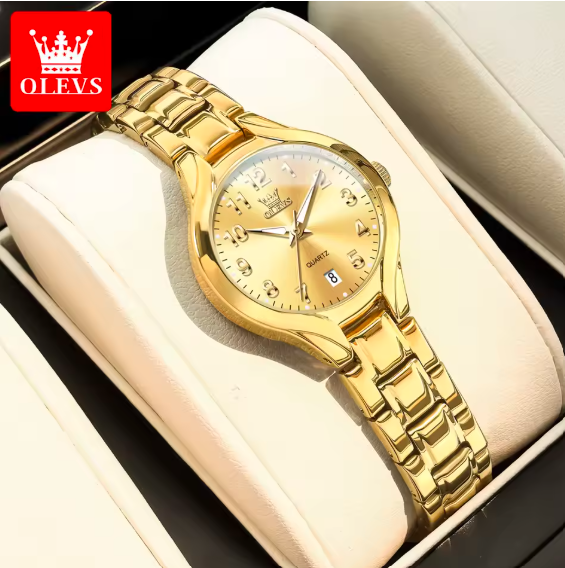 OLEVS Women’s Gold Quartz Watch – Elegant Fashion Waterproof Ladies Wristwatch with Luminous Dial & Calendar, Luxury Original Design