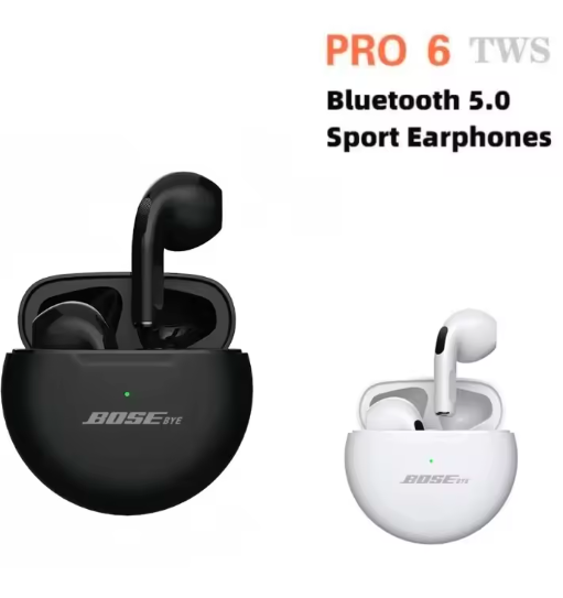 BOSEbye Pro6 TWS Bluetooth 5.2 Earbuds – Mini In‑Ear Wireless Headphones with Deep Bass, Noise Reduction Mic, Stereo Sound & Gaming Mode