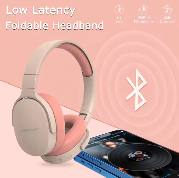 Bosebye P2961 Wireless Bluetooth 5.3 Headphones – HiFi Stereo Foldable Headset with Mic, Gaming Earbuds for Samsung & iPhone