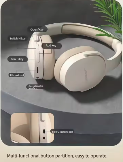 Bosebye P2961 Wireless Bluetooth 5.3 Headphones – HiFi Stereo Foldable Headset with Mic, Gaming Earbuds for Samsung & iPhone