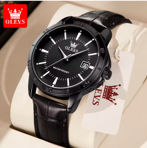 OLEVS Men's Waterproof Quartz Watch – Luxury Leather Strap Dress Watch with Calendar | Fashion Casual Business Wristwatch for Men