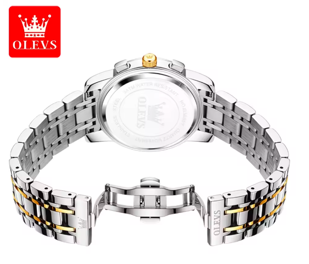 OLEVS 3655 Men's Luxury Moon Phase Watch - Stainless Steel Waterproof Quartz Chronograph with Butterfly Buckle Classic Three-Eye Dial