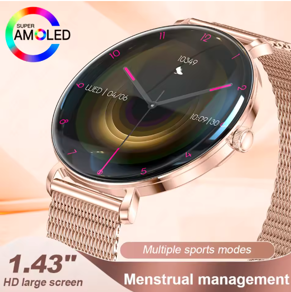 LIGE Ladies Smartwatch 1.43'' AMOLED Ultra HD Display | Bluetooth Calling Slim Fashion Smart Watch with Metal Bracelet for Women