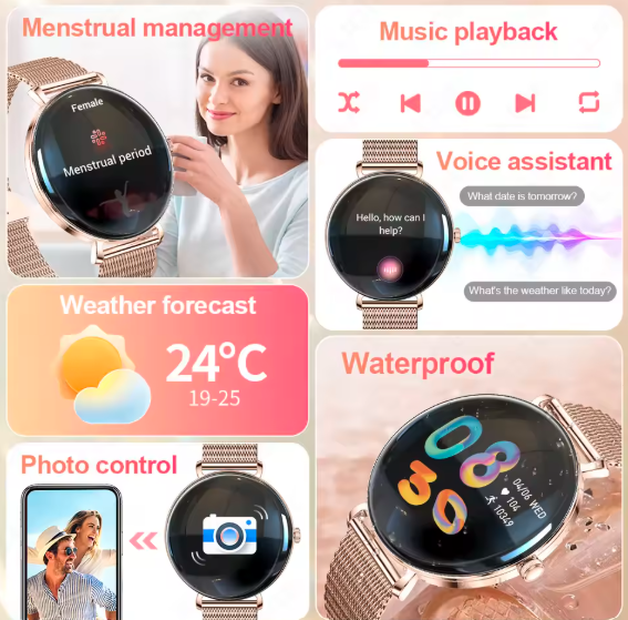 LIGE Ladies Smartwatch 1.43'' AMOLED Ultra HD Display | Bluetooth Calling Slim Fashion Smart Watch with Metal Bracelet for Women