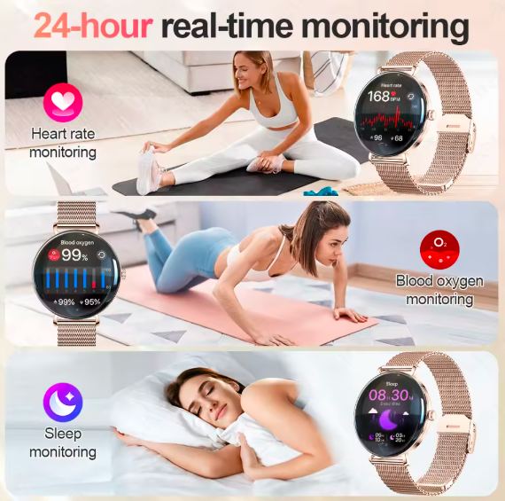 LIGE Ladies Smartwatch 1.43'' AMOLED Ultra HD Display | Bluetooth Calling Slim Fashion Smart Watch with Metal Bracelet for Women