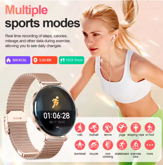 LIGE Ladies Smartwatch 1.43'' AMOLED Ultra HD Display | Bluetooth Calling Slim Fashion Smart Watch with Metal Bracelet for Women