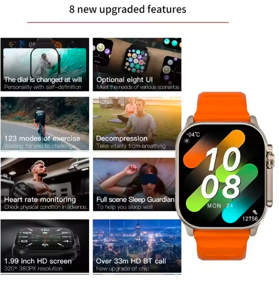 Watch 8 Ultra Smartwatch 49mm (2025) – NFC, GPS Tracker, Bluetooth Calling, Music, Fitness, Wireless Charging – Men & Women