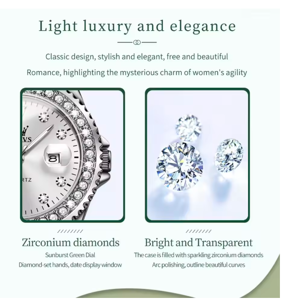 OLEVS Women’s Diamond Dial Quartz Watch – Elegant Stainless Steel Fashion Wristwatch, Waterproof Luxury Style for Ladies
