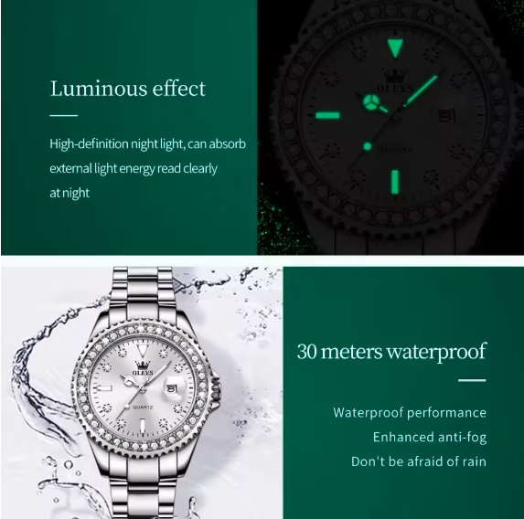 OLEVS Women’s Diamond Dial Quartz Watch – Elegant Stainless Steel Fashion Wristwatch, Waterproof Luxury Style for Ladies