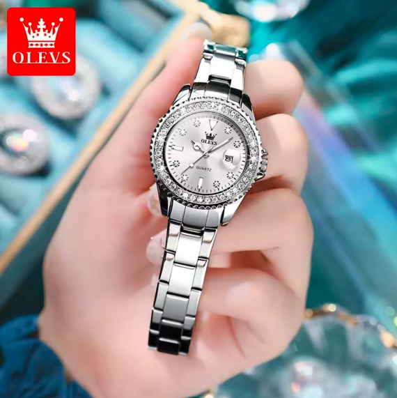 OLEVS Women’s Diamond Dial Quartz Watch – Elegant Stainless Steel Fashion Wristwatch, Waterproof Luxury Style for Ladies