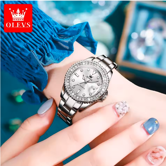 OLEVS Women’s Diamond Dial Quartz Watch – Elegant Stainless Steel Fashion Wristwatch, Waterproof Luxury Style for Ladies