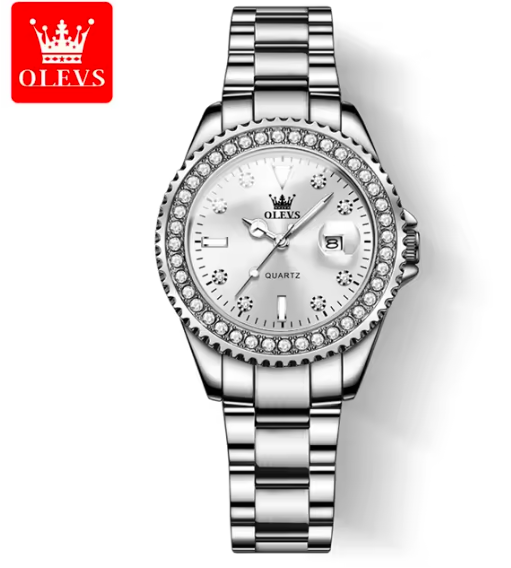 OLEVS Women’s Diamond Dial Quartz Watch – Elegant Stainless Steel Fashion Wristwatch, Waterproof Luxury Style for Ladies