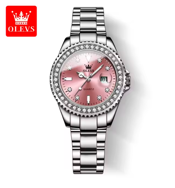 OLEVS Women’s Diamond Dial Quartz Watch – Elegant Stainless Steel Fashion Wristwatch, Waterproof Luxury Style for Ladies