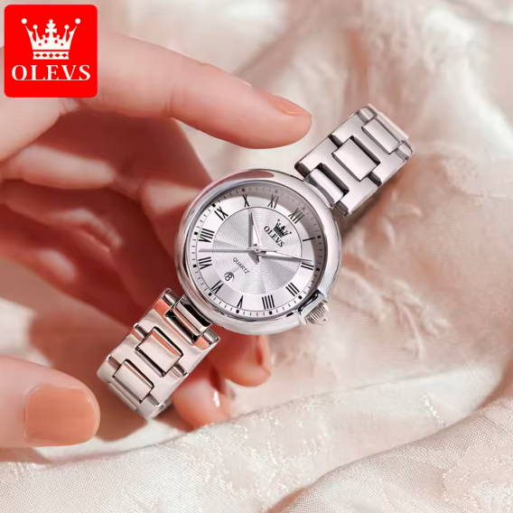 OLEVS 5608 Elegant Ladies Quartz Watch – Waterproof Luxury Women’s Timepiece with Stainless Steel Band & Auto Date
