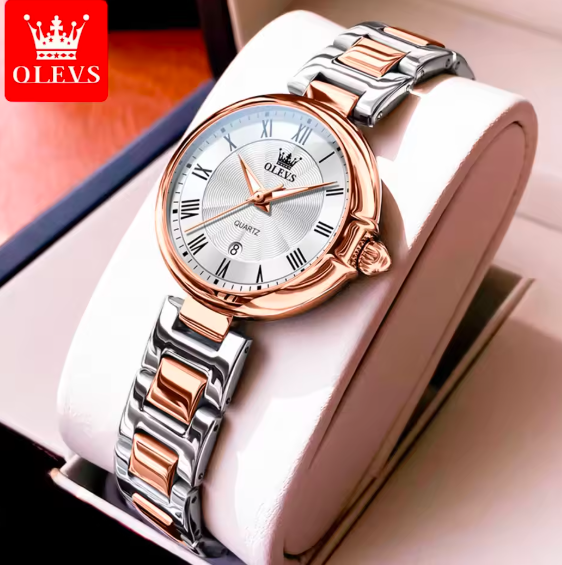 OLEVS 5608 Elegant Ladies Quartz Watch – Waterproof Luxury Women’s Timepiece with Stainless Steel Band & Auto Date