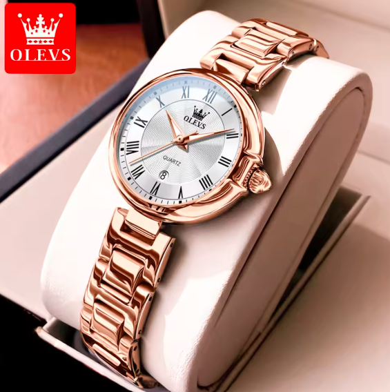 OLEVS 5608 Elegant Ladies Quartz Watch – Waterproof Luxury Women’s Timepiece with Stainless Steel Band & Auto Date