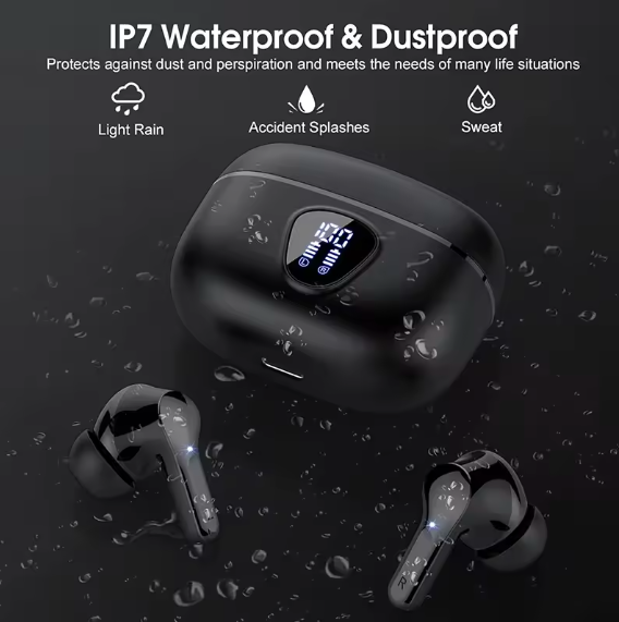 HiFi Stereo Wireless Earbuds – Bluetooth 5.3 Noise Cancelling Headphones with 48H Battery, LED Display, and IP7 Waterproof Design