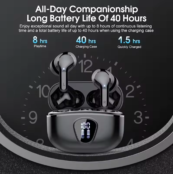HiFi Stereo Wireless Earbuds – Bluetooth 5.3 Noise Cancelling Headphones with 48H Battery, LED Display, and IP7 Waterproof Design