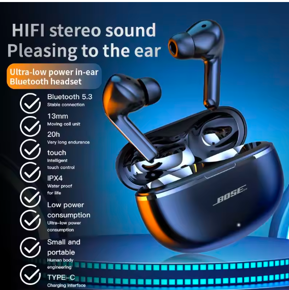 BOSEbye Air 7 TWS Bluetooth Earbuds – HiFi Wireless Earphones with Touch Control, Noise Cancelling Mic, Waterproof Sports Gaming Headphones