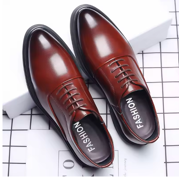 Men’s Leather Dress Shoes – Lace-Up Business Formal Oxford Shoes, Pointed Toe Wedding Shoes (Black & Brown)