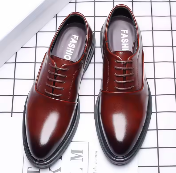 Men’s Leather Dress Shoes – Lace-Up Business Formal Oxford Shoes, Pointed Toe Wedding Shoes (Black & Brown)